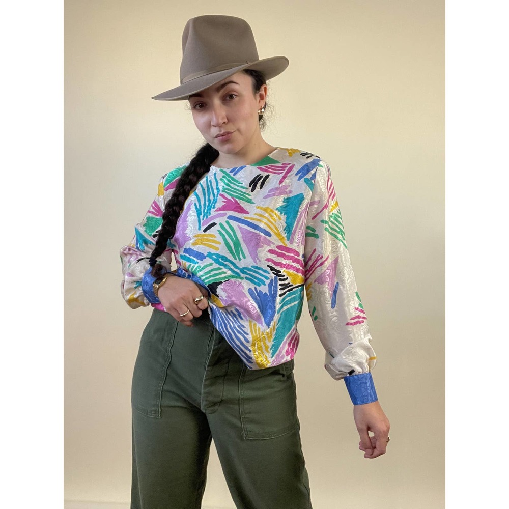 Vintage Multicolor Abstract Pattern Blouse